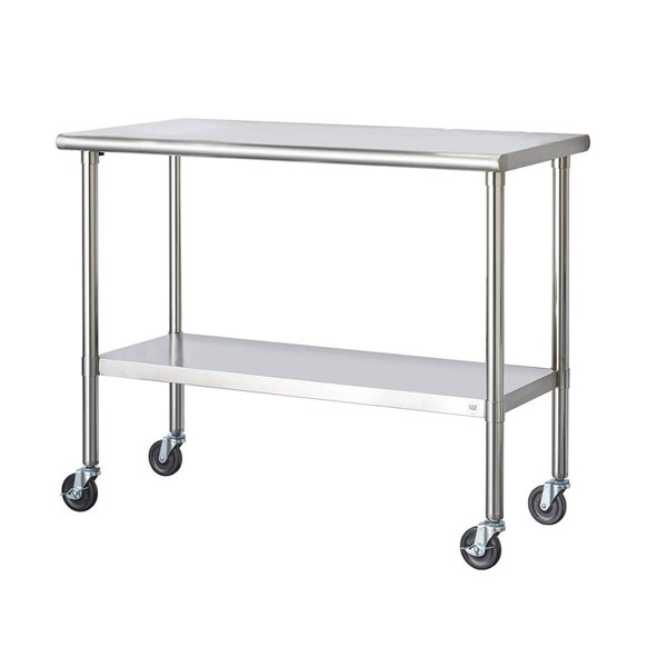Rebrilliant 48'' Wide Rolling Prep Table with Stainless Steel Top